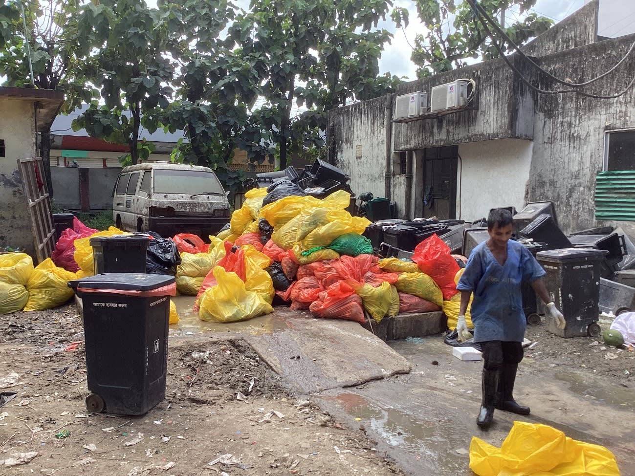 Accumulated medical waste awaiting proper treatment, highlighting the need for improved healthcare waste management systems.