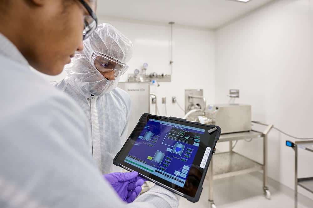 Lab worker looking at screen