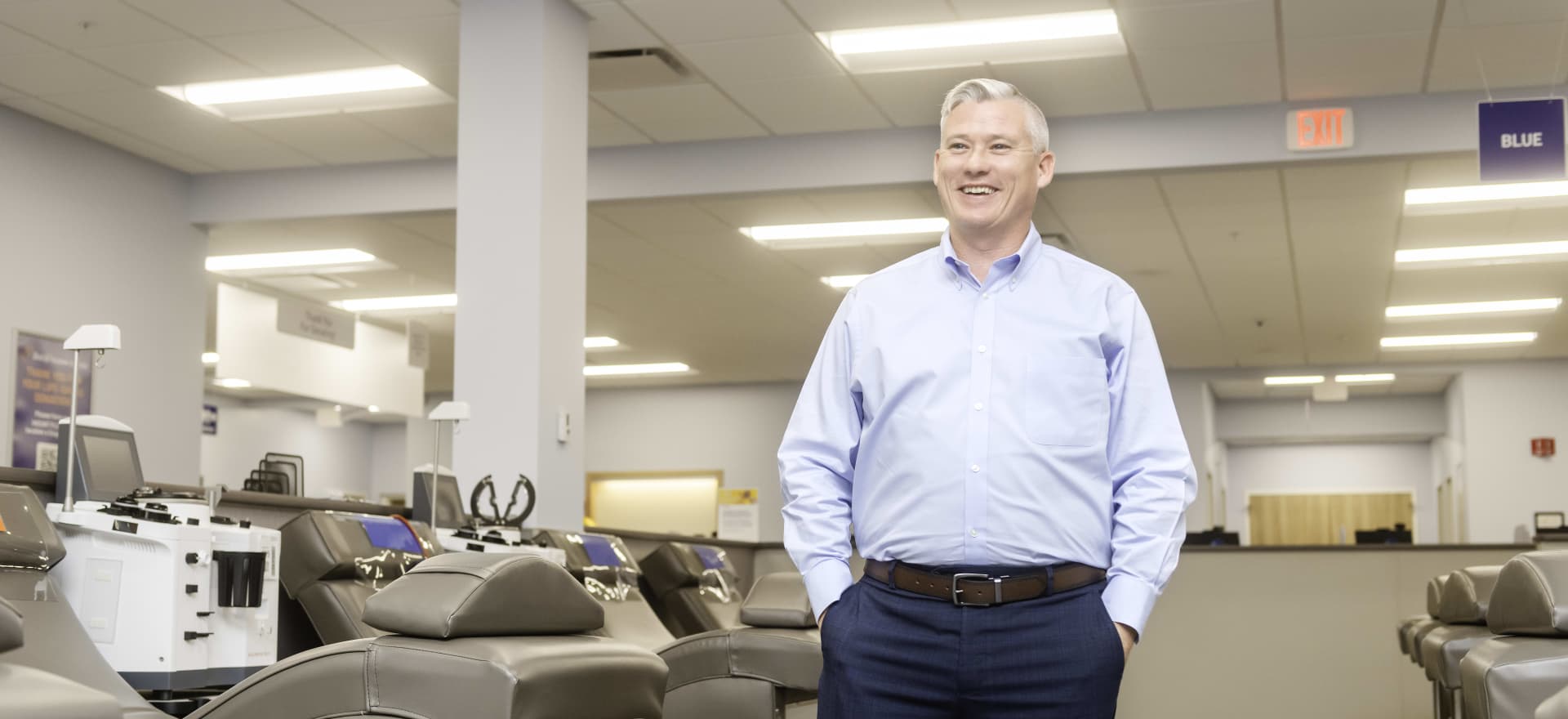 Man wearing a blue shirt