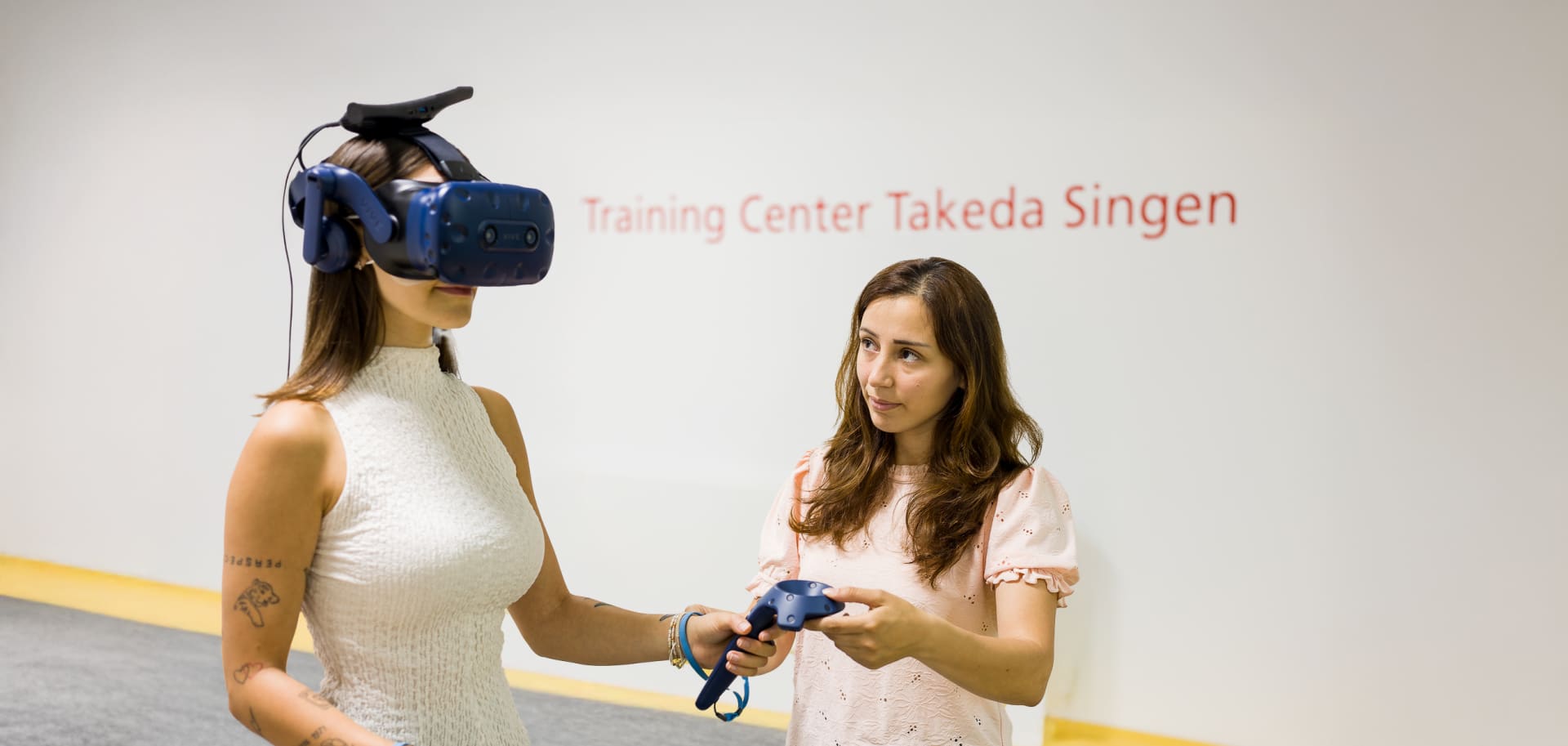 A woman undergoing VR training