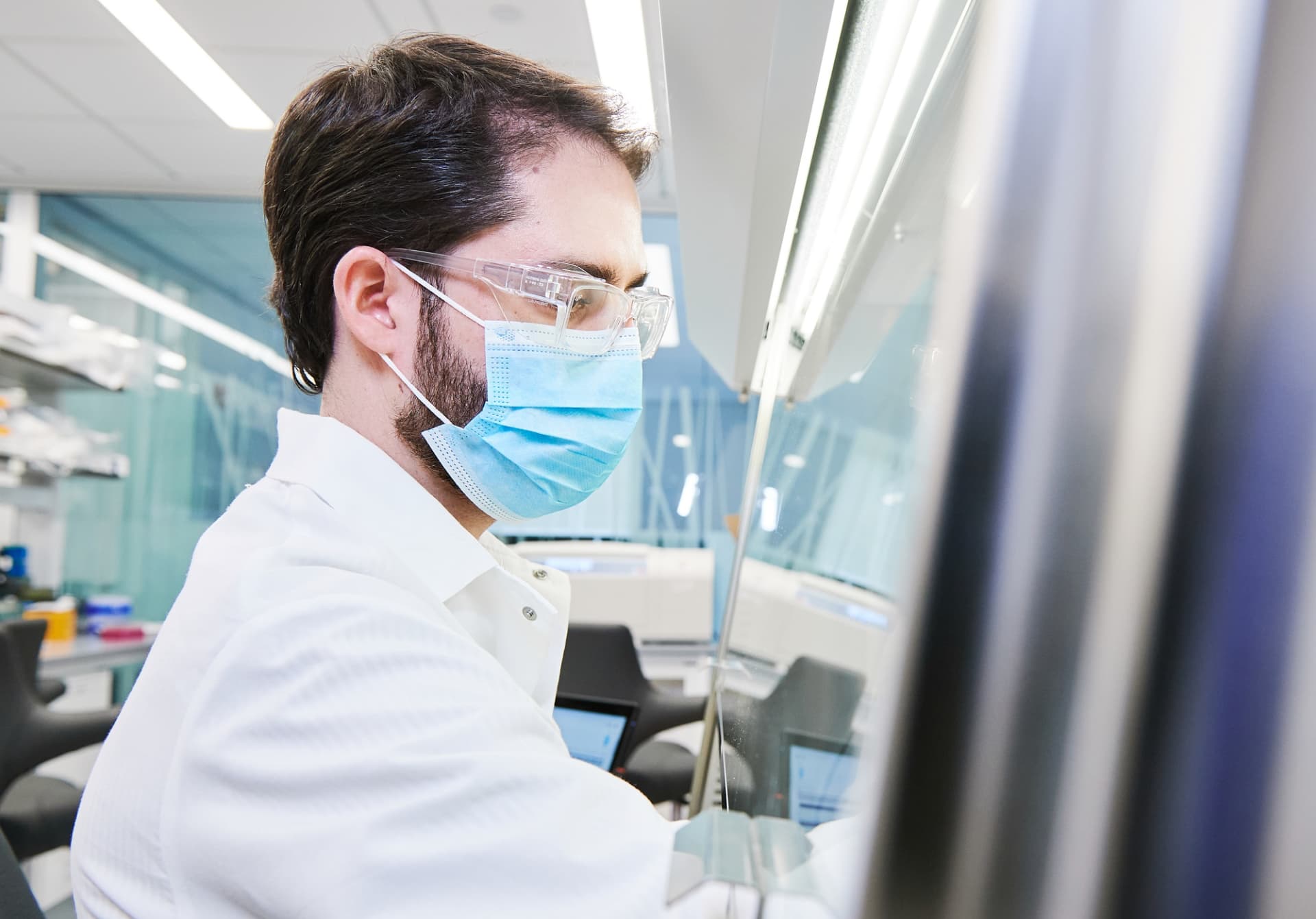 man in lab with mask