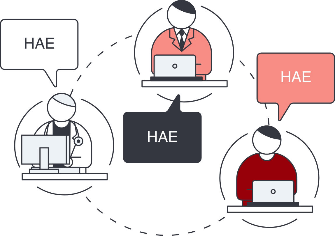 HAEに関するデジタルプラットフォームで繋がる関係者のイラスト