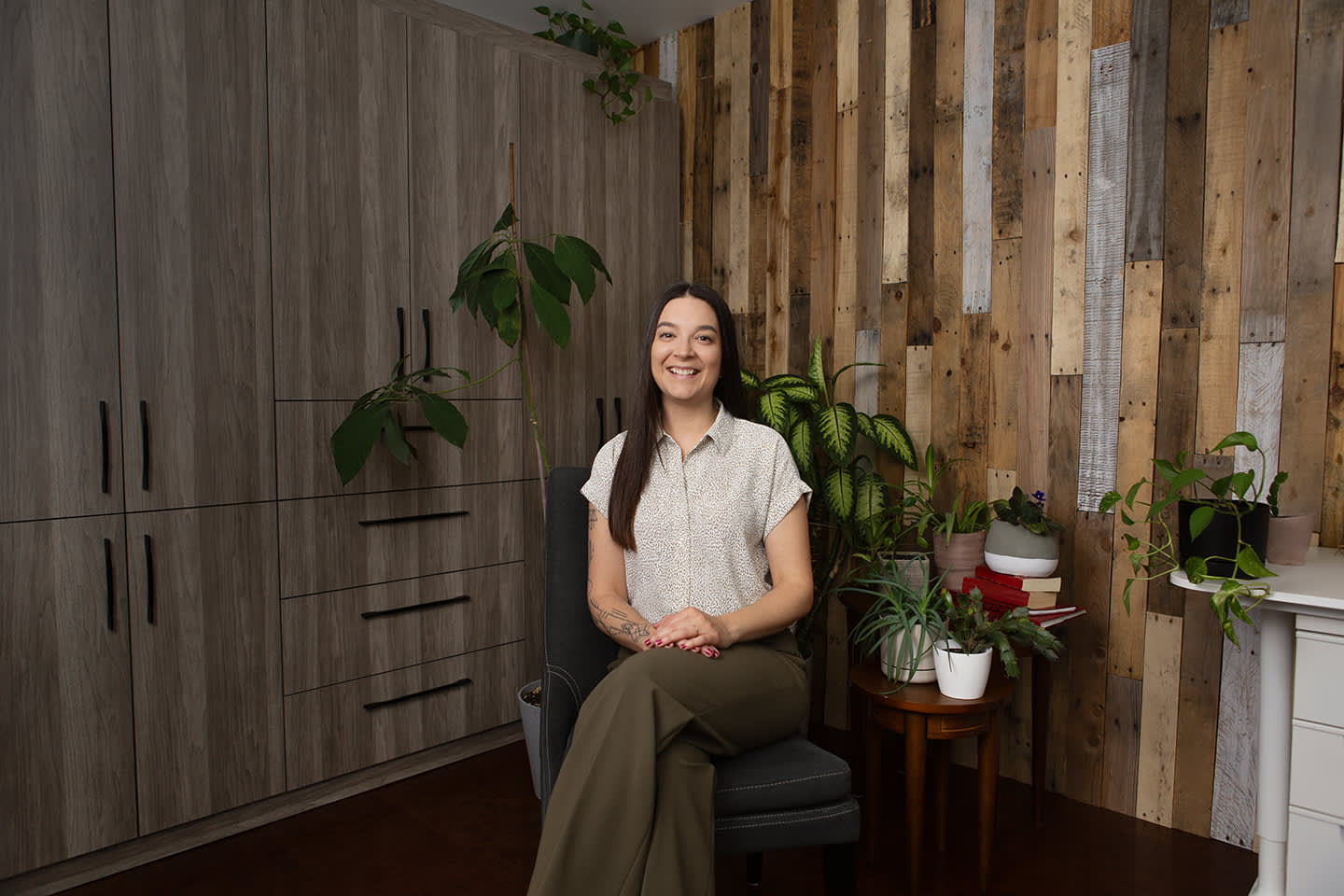 Picture of a lady sitting on a couch