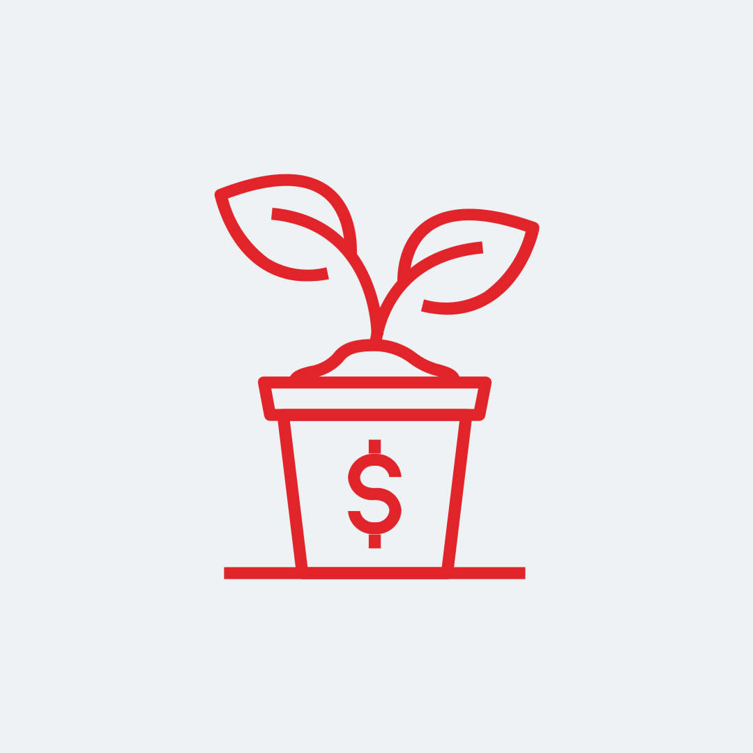 potted plant with two leaves and a dollar sign on the pot