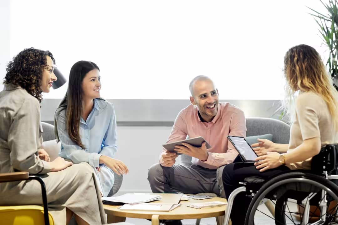 Four people talking