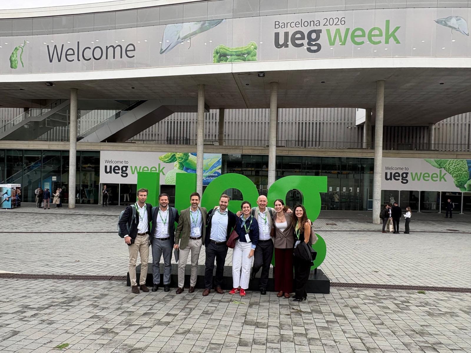 Conference attendees gathered outside Barcelona 2026 UEG Week venue