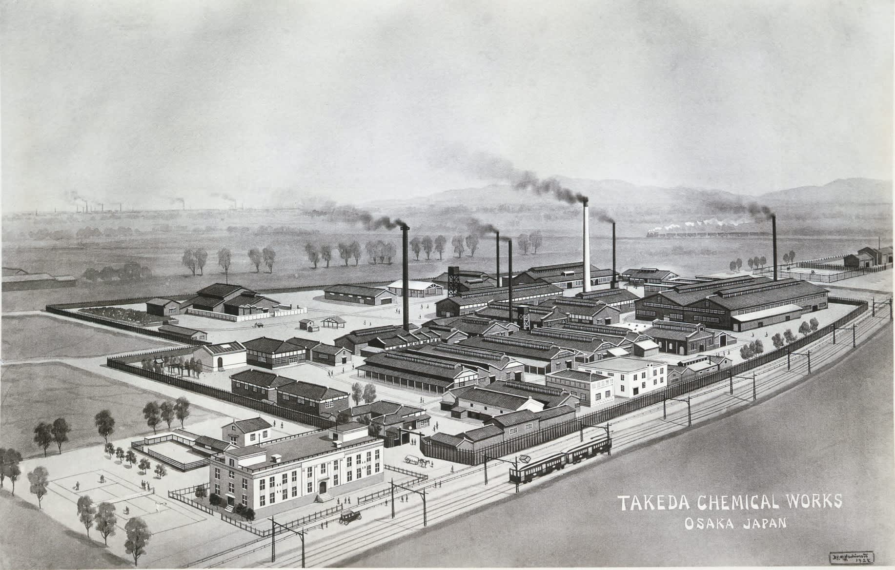 Old picture of Takeda's chemical works in Osaka, Japan