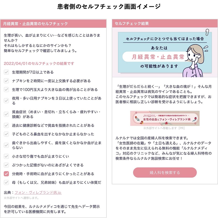 患者側のセルフチェック画面イメージ