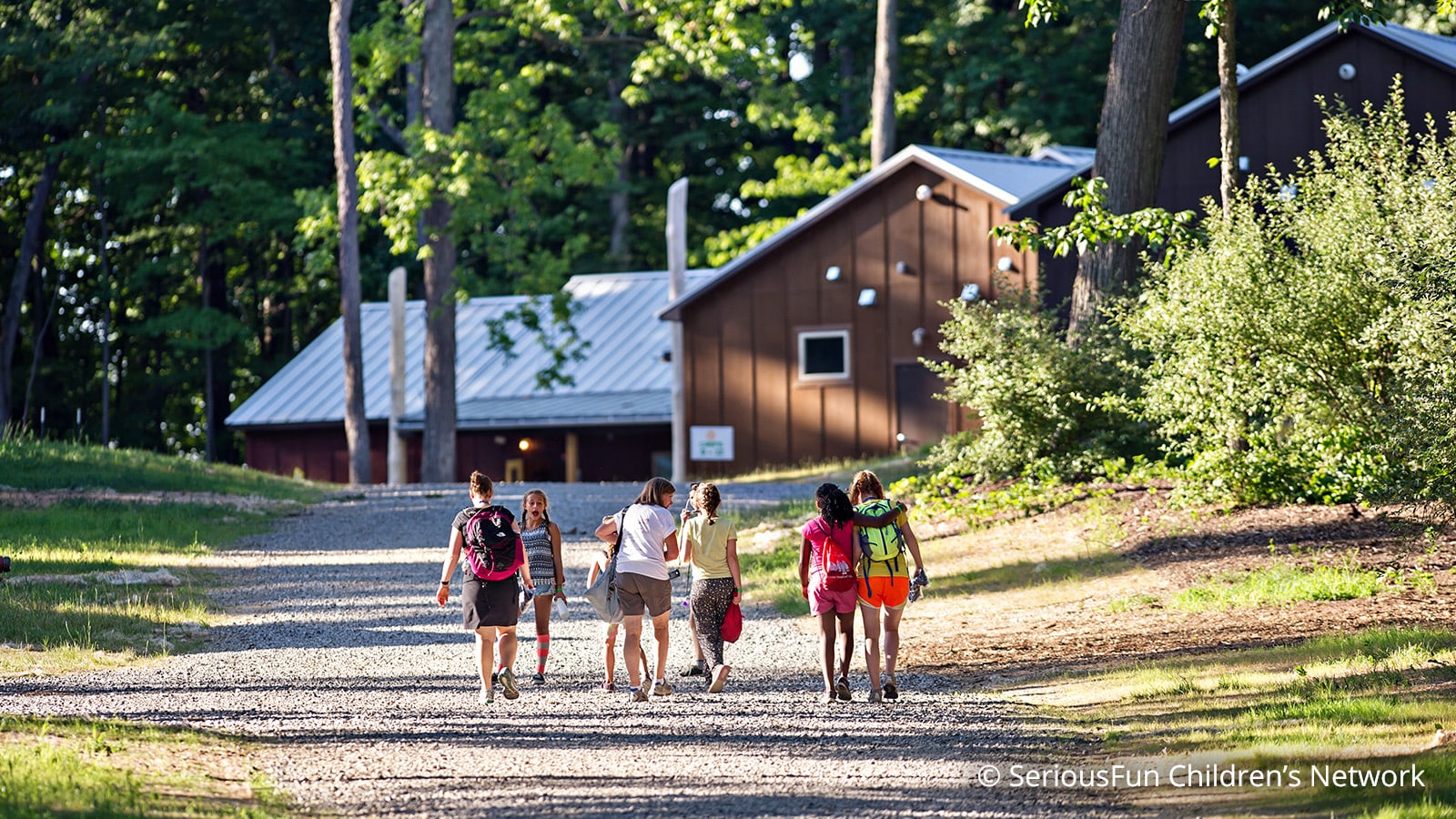 kids walking to cabin